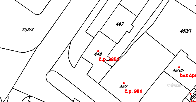 Chomutov 3854 na parcele st. 448 v KÚ Chomutov I, Katastrální mapa