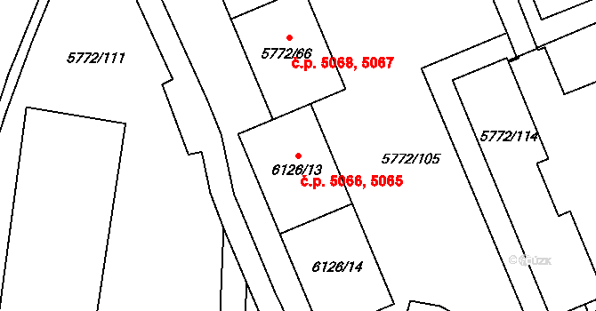 Chomutov 5065,5066 na parcele st. 6126/13 v KÚ Chomutov I, Katastrální mapa