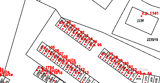 Jirkov 94 na parcele st. 2161 v KÚ Jirkov, Katastrální mapa