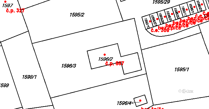 Teplické Předměstí 667, Bílina na parcele st. 1596/2 v KÚ Bílina, Katastrální mapa