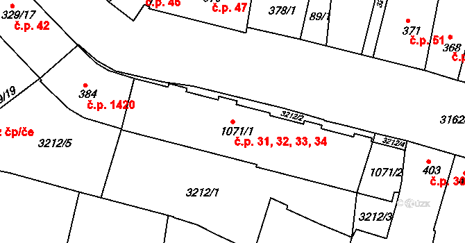 Ivančice 31,32,33,34 na parcele st. 1071/1 v KÚ Ivančice, Katastrální mapa