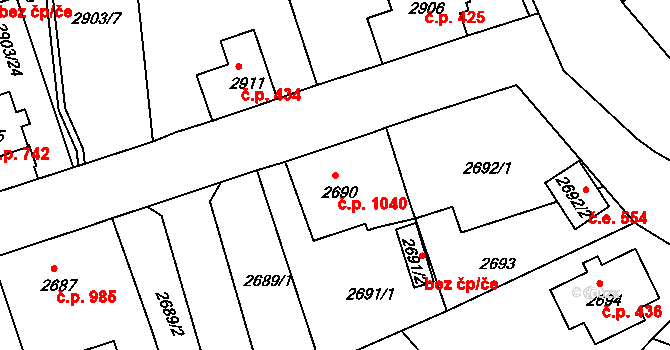 Rumburk 1 1040, Rumburk na parcele st. 2690 v KÚ Rumburk, Katastrální mapa