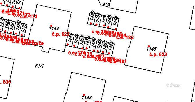 Rosice 179 na parcele st. 1460 v KÚ Rosice u Brna, Katastrální mapa