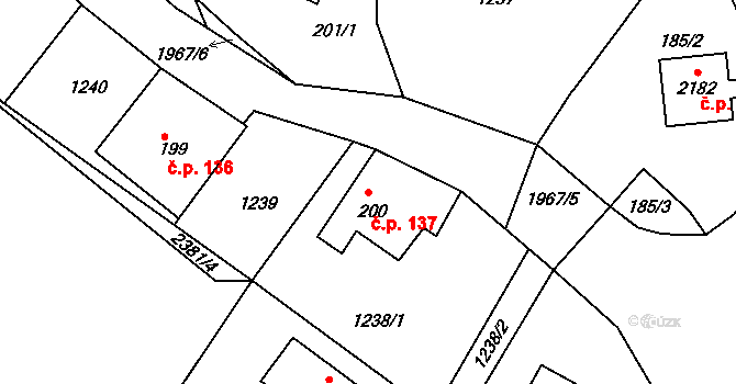 Lačnov 137, Svitavy na parcele st. 200 v KÚ Moravský Lačnov, Katastrální mapa