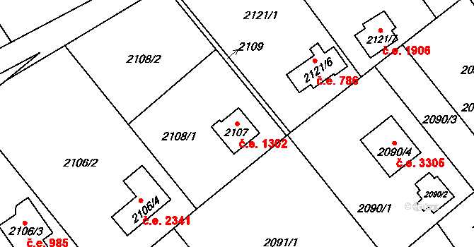 Bolevec 1302, Plzeň na parcele st. 2107 v KÚ Bolevec, Katastrální mapa