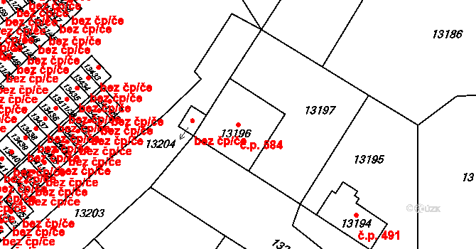 Lobzy 584, Plzeň na parcele st. 13196 v KÚ Plzeň, Katastrální mapa