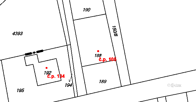 Dolní Datyně 105, Havířov na parcele st. 188 v KÚ Dolní Datyně, Katastrální mapa