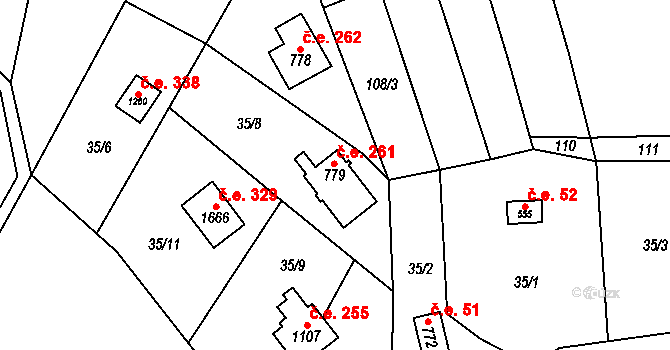 Bílovice nad Svitavou 261 na parcele st. 779 v KÚ Bílovice nad Svitavou, Katastrální mapa