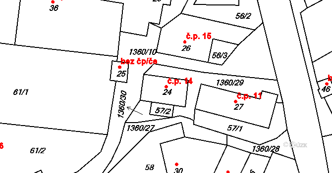 Milčice 14, Myslív na parcele st. 24 v KÚ Milčice, Katastrální mapa