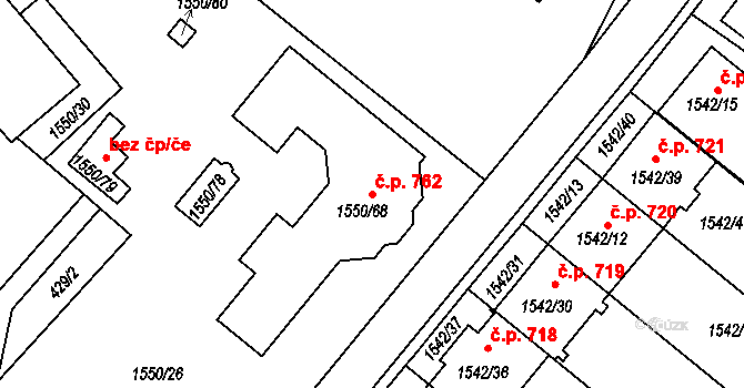 Miřetice u Klášterce nad Ohří 762, Klášterec nad Ohří na parcele st. 1550/68 v KÚ Miřetice u Klášterce nad Ohří, Katastrální mapa
