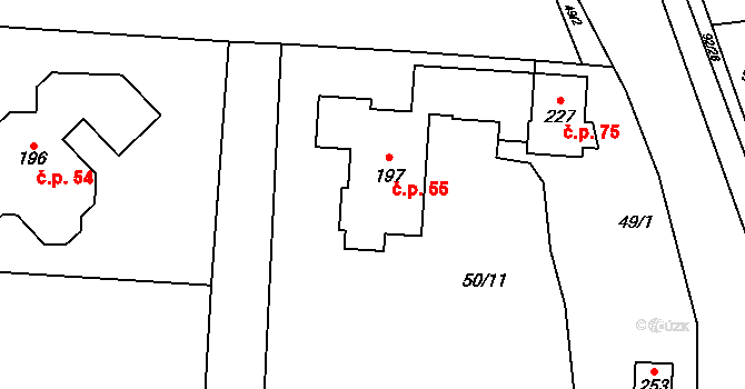 Zborná 55, Jihlava na parcele st. 197 v KÚ Zborná, Katastrální mapa