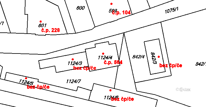 Liberec VII-Horní Růžodol 564, Liberec na parcele st. 1124/4 v KÚ Horní Růžodol, Katastrální mapa