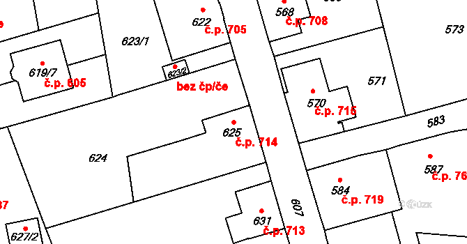Šluknov 714 na parcele st. 625 v KÚ Šluknov, Katastrální mapa