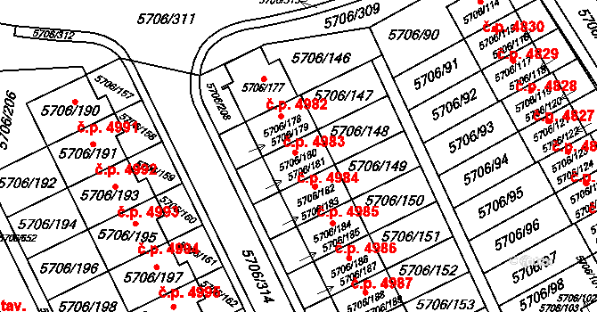 Jihlava 4984 na parcele st. 5706/180 v KÚ Jihlava, Katastrální mapa