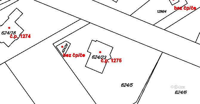 Ráj 1275, Karviná na parcele st. 624/23 v KÚ Ráj, Katastrální mapa