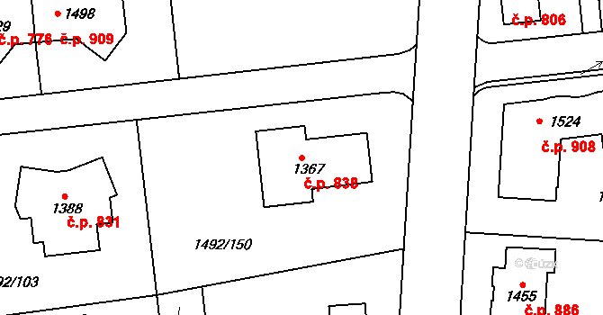 Lány 838, Svitavy na parcele st. 1367 v KÚ Čtyřicet Lánů, Katastrální mapa