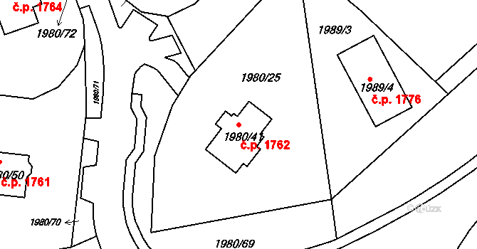 Jirkov 1762 na parcele st. 1980/41 v KÚ Jirkov, Katastrální mapa