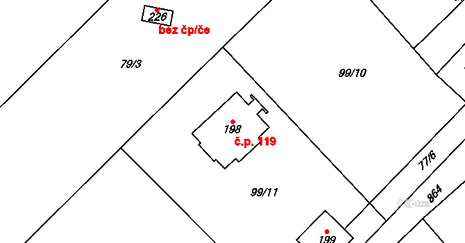 Čavisov 119 na parcele st. 198 v KÚ Čavisov, Katastrální mapa