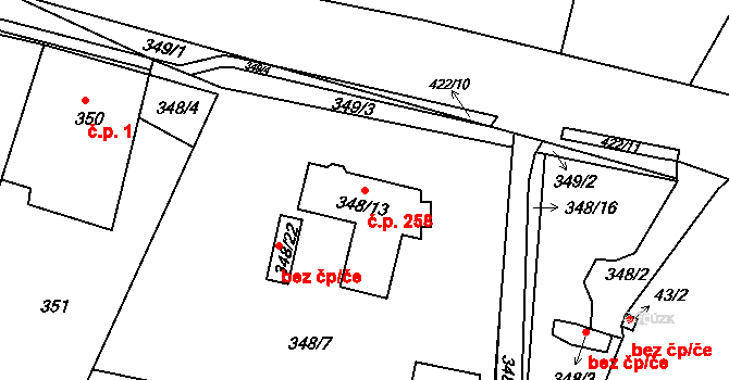 Březenec 258, Jirkov na parcele st. 348/13 v KÚ Březenec, Katastrální mapa