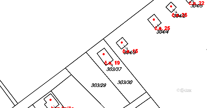 Mistřovice 19, Český Těšín na parcele st. 303/37 v KÚ Mistřovice, Katastrální mapa