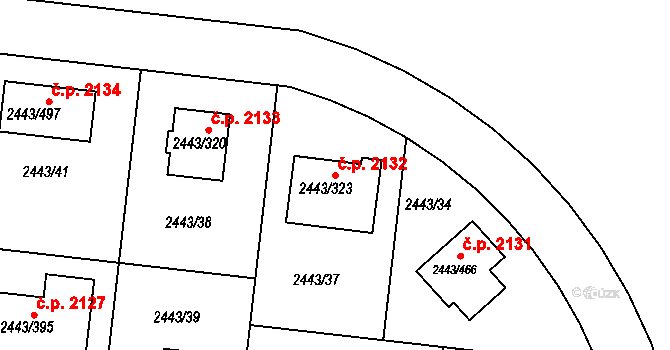 Roztoky 2132 na parcele st. 2443/323 v KÚ Roztoky u Prahy, Katastrální mapa