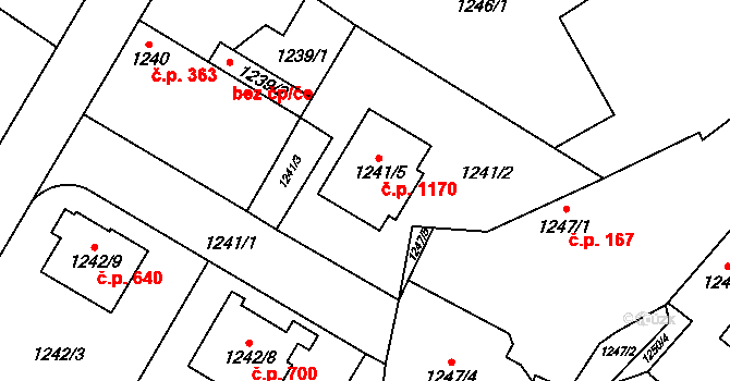 Kosmonosy 1170 na parcele st. 1241/5 v KÚ Kosmonosy, Katastrální mapa
