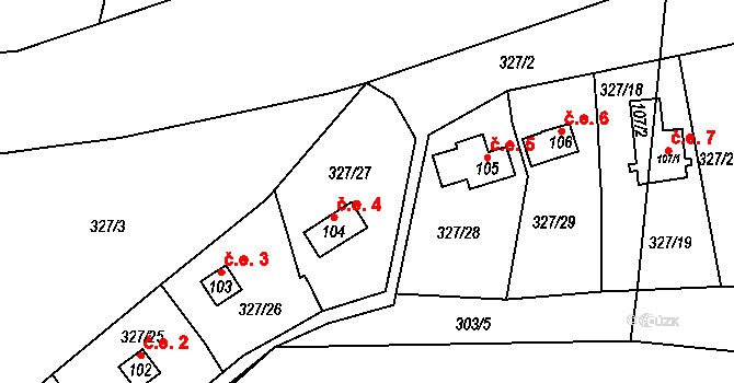 Srlín 4, Bernartice na parcele st. 104 v KÚ Srlín, Katastrální mapa