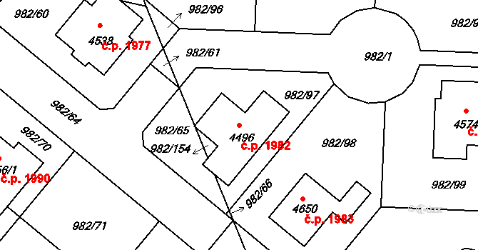 Čelákovice 1982 na parcele st. 4496 v KÚ Čelákovice, Katastrální mapa
