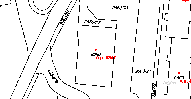 Zlín 5347 na parcele st. 6960/1 v KÚ Zlín, Katastrální mapa