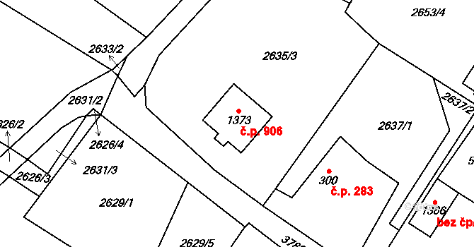 Hranice 906 na parcele st. 1373 v KÚ Hranice u Aše, Katastrální mapa