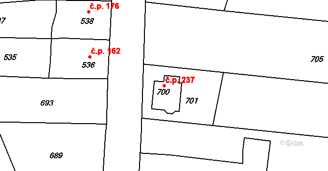 Přerov XII-Žeravice 237, Přerov na parcele st. 700 v KÚ Žeravice, Katastrální mapa