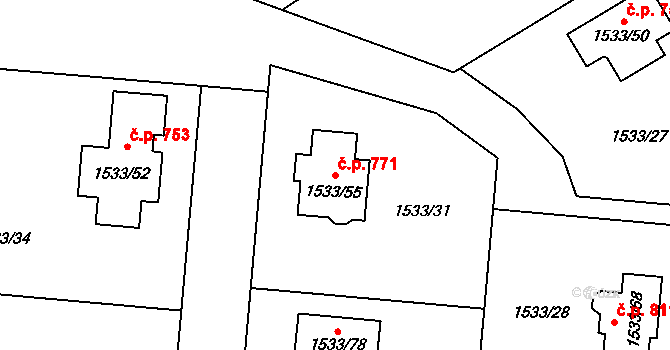 Zašová 771 na parcele st. 1533/55 v KÚ Zašová, Katastrální mapa