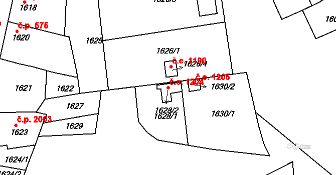 Ústí nad Labem-centrum 1204, Ústí nad Labem na parcele st. 1628/2 v KÚ Ústí nad Labem, Katastrální mapa