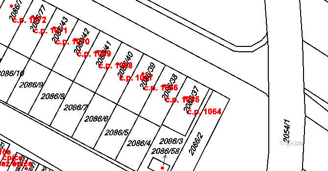 Jemnice 1065 na parcele st. 2086/38 v KÚ Jemnice, Katastrální mapa