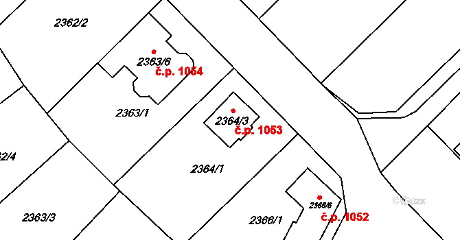 Bučovice 1053 na parcele st. 2364/3 v KÚ Bučovice, Katastrální mapa