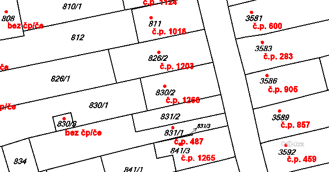 Vlčnov 1266 na parcele st. 830/2 v KÚ Vlčnov, Katastrální mapa
