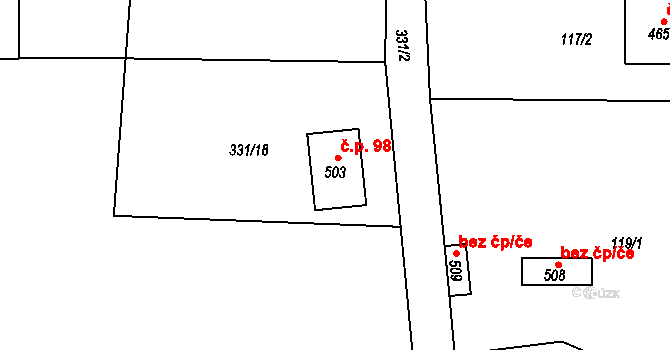 Všenice 98 na parcele st. 503 v KÚ Všenice, Katastrální mapa