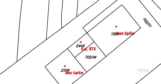 Hranice IV-Drahotuše 573, Hranice na parcele st. 2448 v KÚ Drahotuše, Katastrální mapa