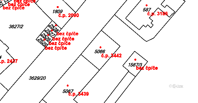 Břeclav 3442 na parcele st. 5066 v KÚ Břeclav, Katastrální mapa