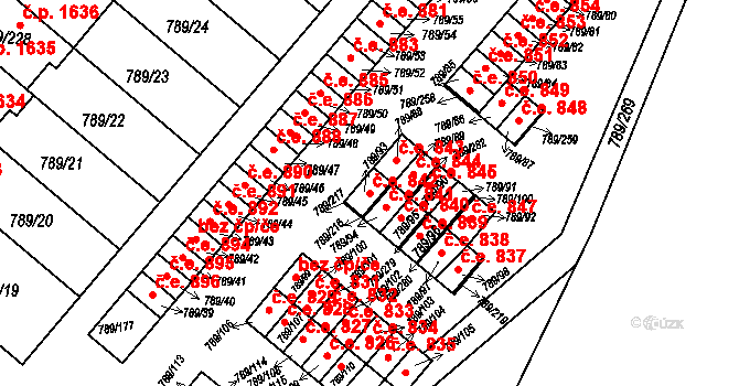 Strážnice 842 na parcele st. 789/93 v KÚ Strážnice na Moravě, Katastrální mapa