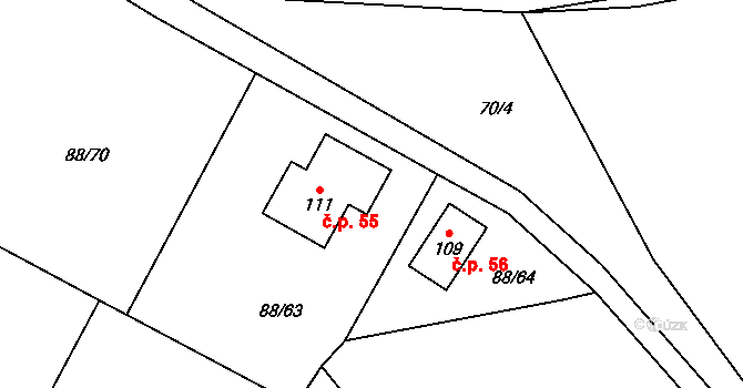 Popice 55, Jihlava na parcele st. 111 v KÚ Popice u Jihlavy, Katastrální mapa