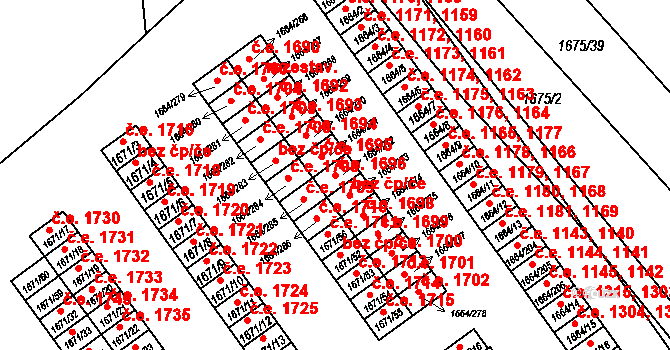 Teplické Předměstí 1696, Bílina na parcele st. 1664/272 v KÚ Bílina, Katastrální mapa