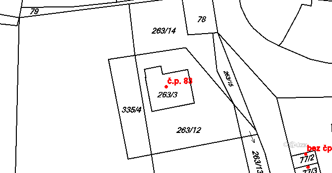 Rychnovek 83 na parcele st. 263/3 v KÚ Rychnovek, Katastrální mapa