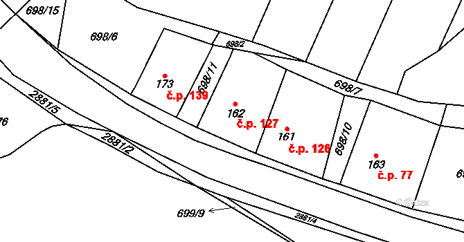 Zdislavice 127 na parcele st. 162 v KÚ Zdislavice u Vlašimi, Katastrální mapa
