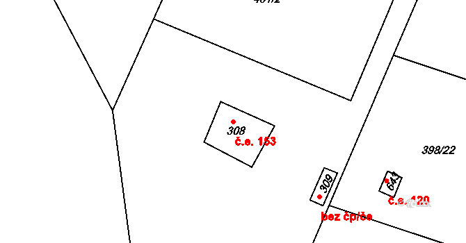 Vyžlovka 153 na parcele st. 308 v KÚ Vyžlovka, Katastrální mapa