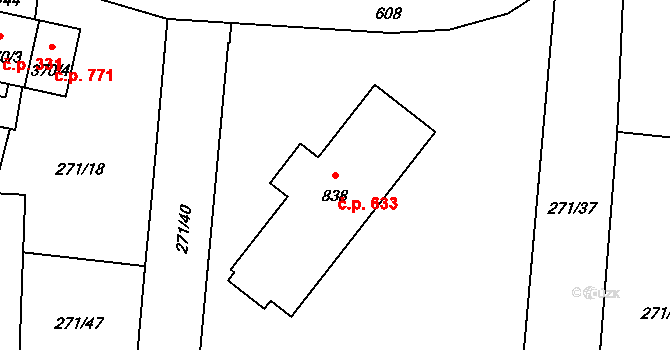 Michálkovice 633, Ostrava na parcele st. 838 v KÚ Michálkovice, Katastrální mapa