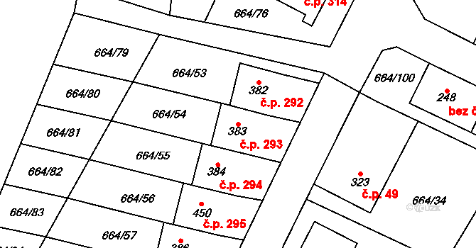 Jimramov 293 na parcele st. 383 v KÚ Jimramov, Katastrální mapa