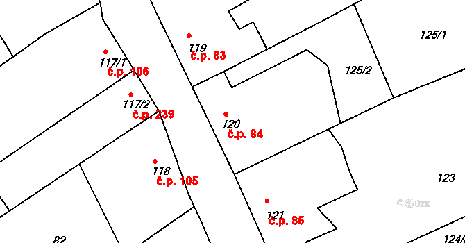 Křižanov 84 na parcele st. 120 v KÚ Křižanov, Katastrální mapa
