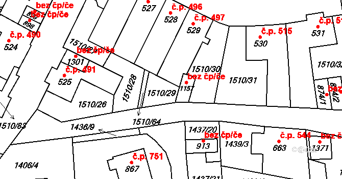Lom 38001861 na parcele st. 1157 v KÚ Lom u Mostu, Katastrální mapa