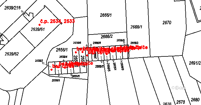 Praha 40361861 na parcele st. 2666/6 v KÚ Žižkov, Katastrální mapa